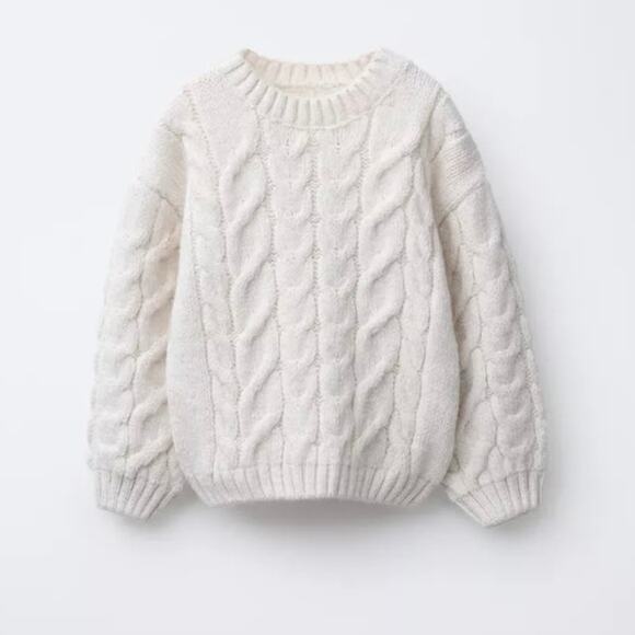 Zara Girls Ecru Cable Knit Sweater - Size 9 - Cream - Picture 1 of 7